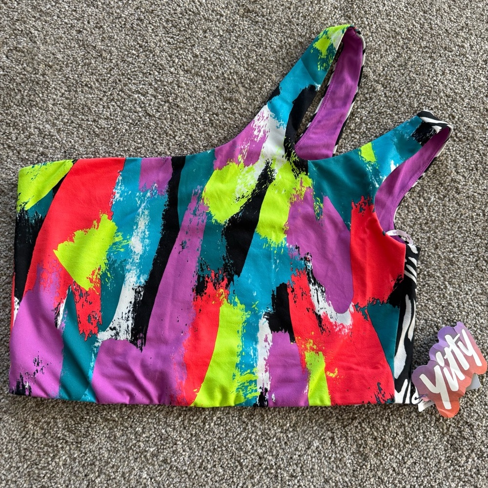 YITTY Lizzo Colorful Confyitty Graphic Zebra Sports Bra Athletic Top 2XL NWT